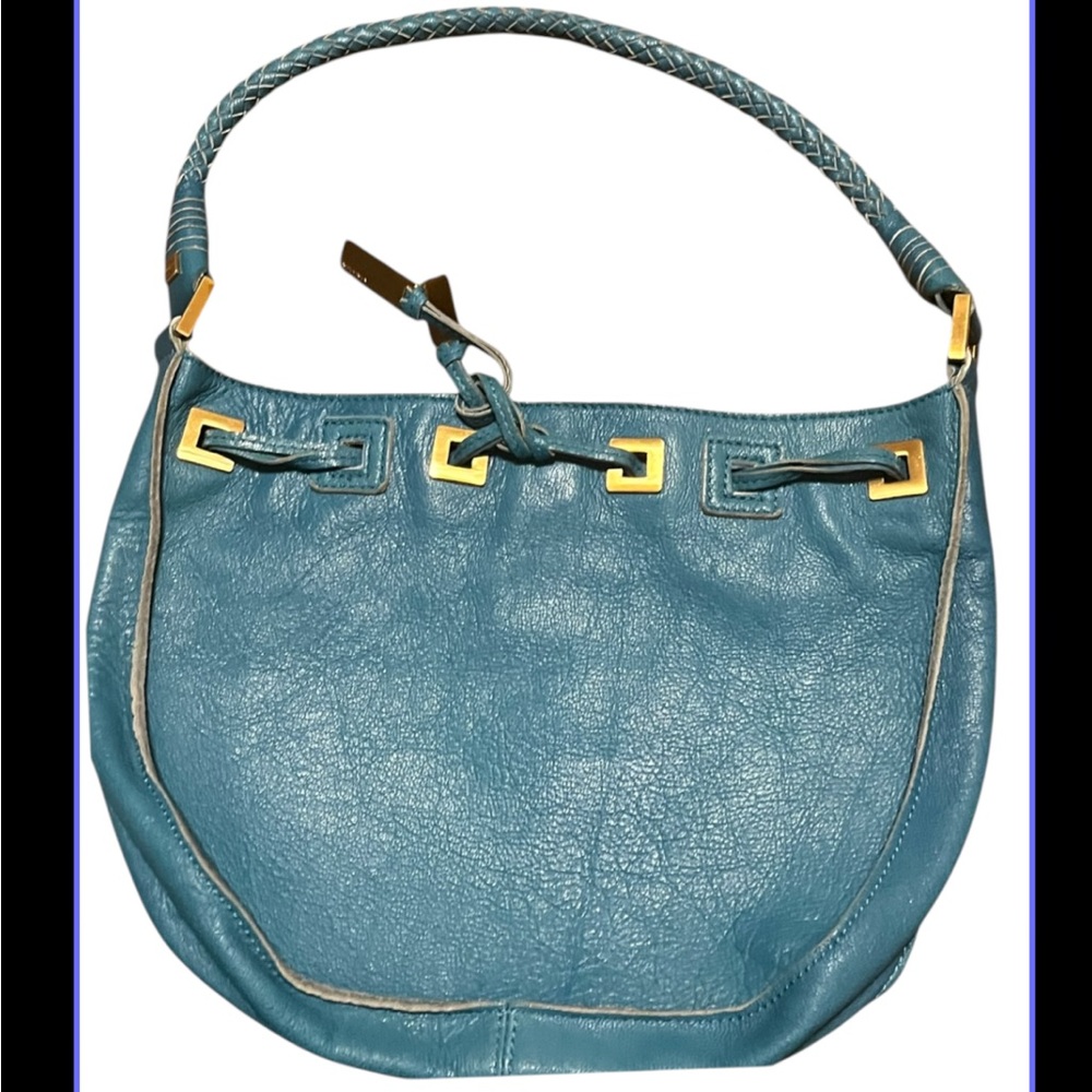 Rarer find - Vintage Teal blue Via Spiaga Leather Hobo Bag with Braided Handle